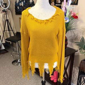 Chesley Mustard Frayed Edge Sweater